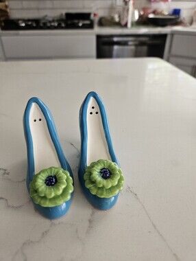 The Grasslands Road Petals High Heel Shoe Salt &amp; Pepper Shakers in Teal/Lime